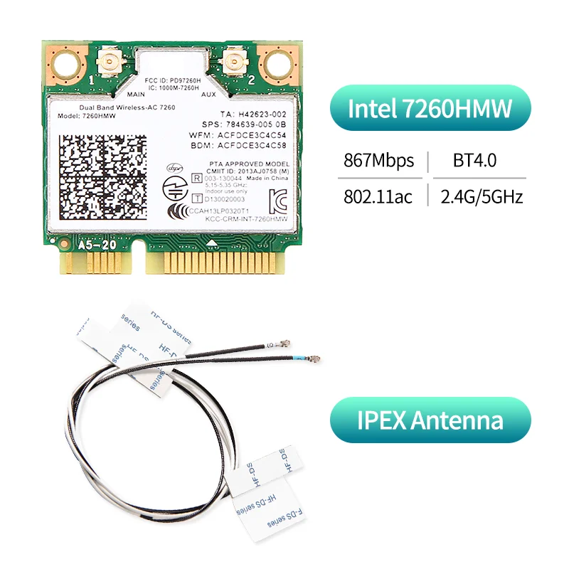Двухдиапазонный 1200 Мбит/с 802.11AC для Intel7260 7260AC 7260HMW 2 4G/5 ГГц Bluetooth 4 0 Mini PCIe Wi Fi