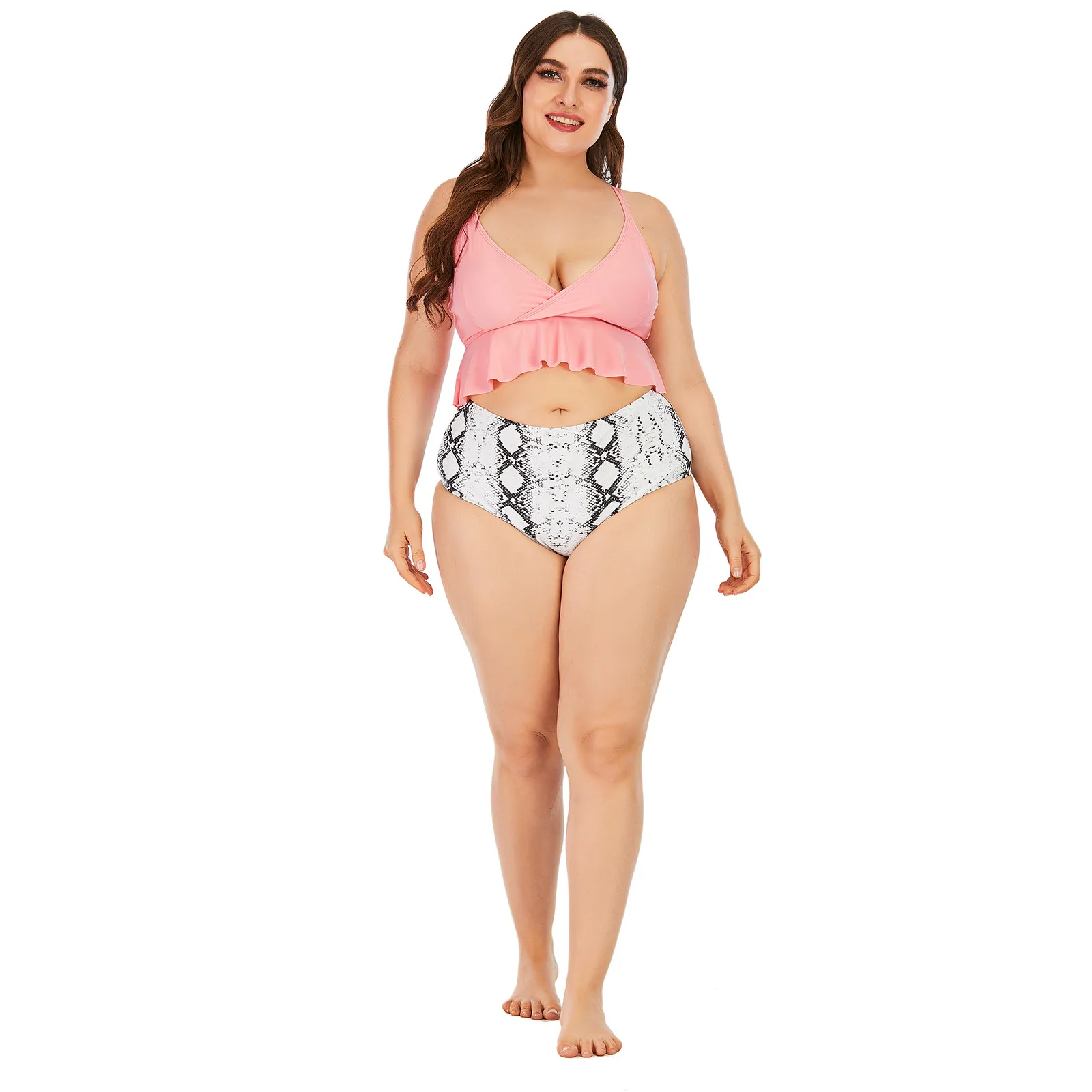 

Bikini swimsuit women Swimwear Plus Size two piece set bathing suit Sexy Split Type Ruched Tummy Control