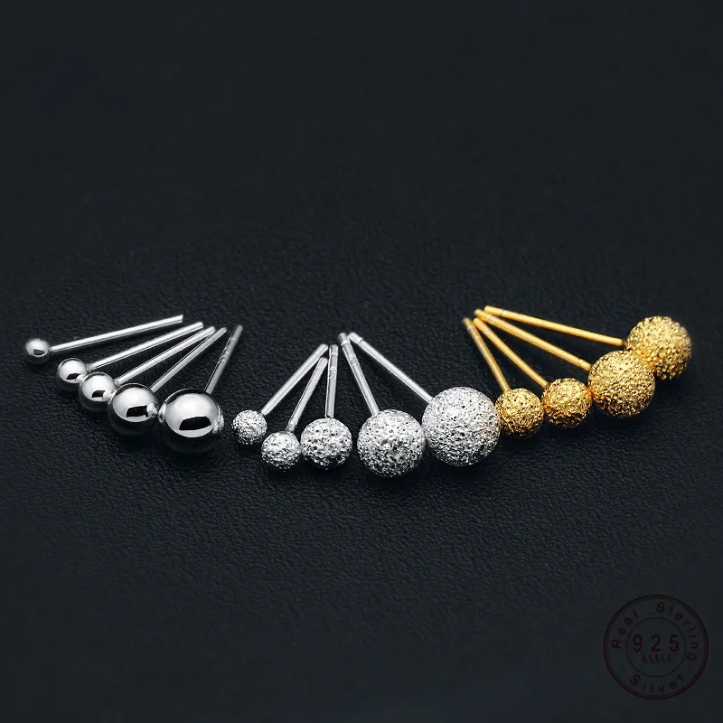 

WANTME 100% 925 Sterling Silver Jewelry Beads Ball Stud Earrings for Women Girls Pendientes Mujer Brincos de plata Drop Shipping