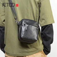 aetoo mens leather mini satchel trendy simple shoulder bag first layer leather casual mobile phone bag