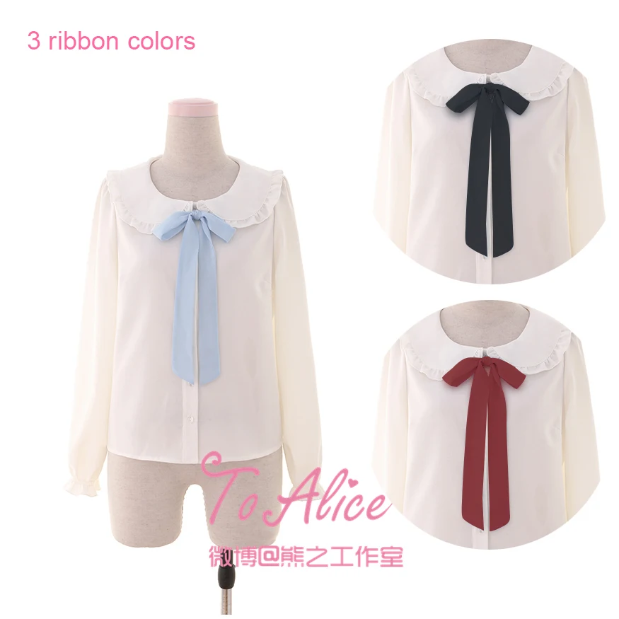 Милая женская блузка в Стиле Лолита из серии Ice Doll с ленточным бантом и воротником