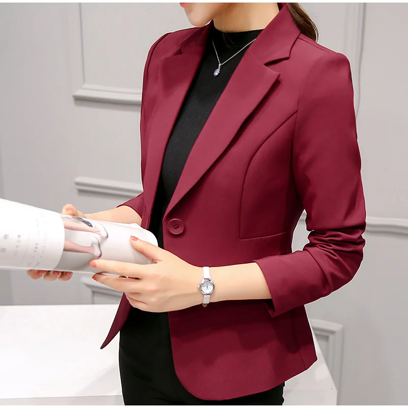 Long Sleeve Solid Pink Office Lady Blazer One Button Women's Slim Coat Jacket Female Autumn Fashion Blazers Women Jackets