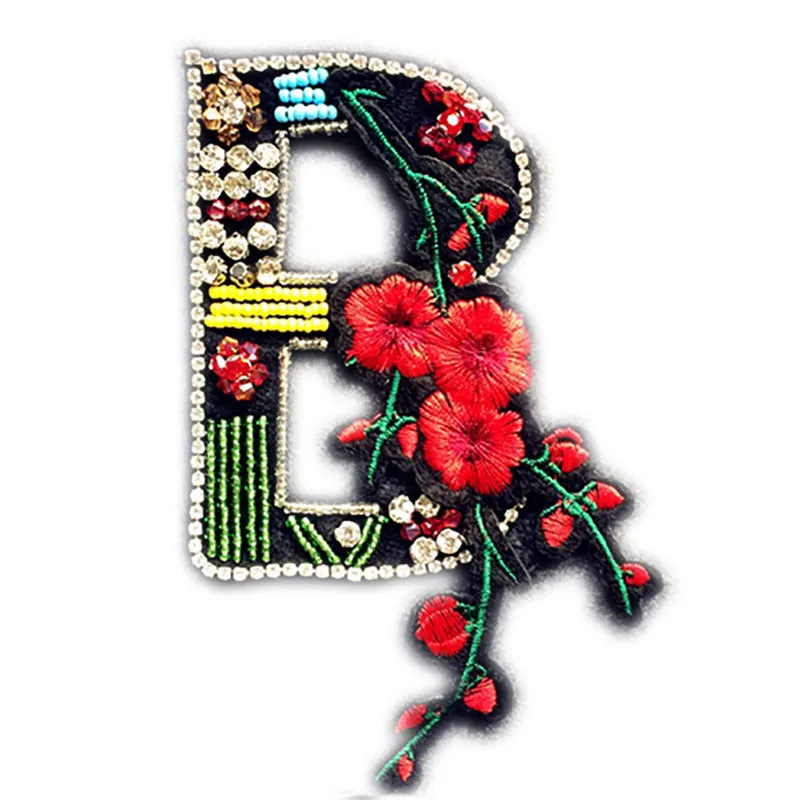 Английский алфавит с большими буквами A B и розами Пришивные бусины аппликация