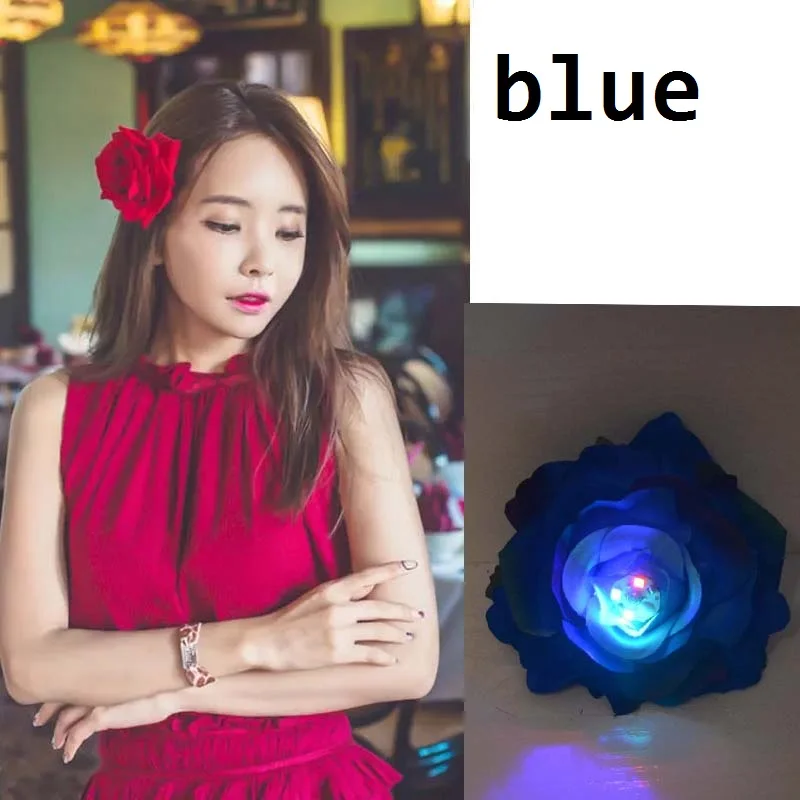 blue hairclip Светильник светящийся гавайский танец хула Луау цветок лиис гирлянда ожерелье Цветочный венок для женщин и девочек на день рождения рейв неоновый светодиодный вечерние свадебные - Цвет: blue hairclip