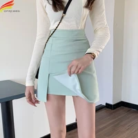dfrcaeg 2022 spring high waist a line skirt women black white pink or green color folds slit korean style casual mini faldas