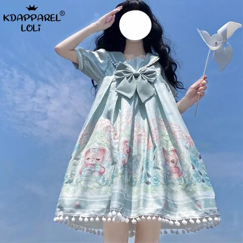 Цельнокроеные платья с короткими рукавами в стиле Лолиты Милая праздничная