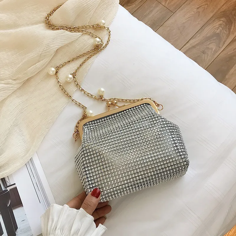 strap with pearl Модные вечерние сумки с бриллиантами для женщин, роскошные женские сумки, дизайнерские маленькие сумочки на застежке, женские сумки через плечо - Цвет: strap with pearl