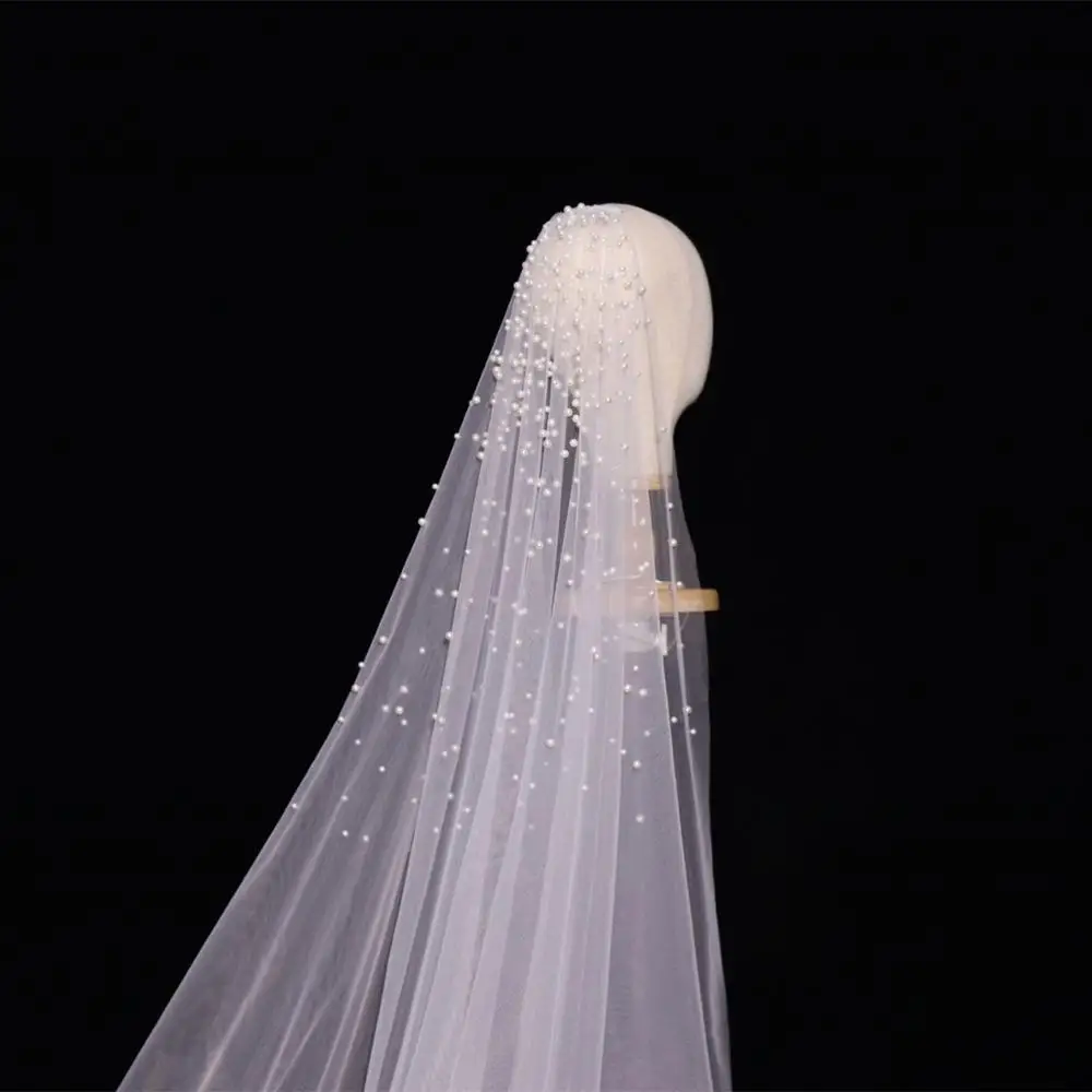 3M Long Pearls Wedding Veil Tulle 1T White Bridal Elegant Luxurious Beaded Bride Ivory Party Veils With Comb | Свадьбы и торжества