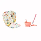 Детский стульчик, подушка, коврик, подушка, сиденье-усилитель, детская чаша-кенгуру с защитой от падения, набор посуды