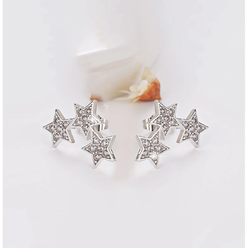 

Korean 3 Row Star Stud Earrings Gold Temperament Crystal Zircon Ear Jewelry for Women Summer Vacation Party Earrings Accessories