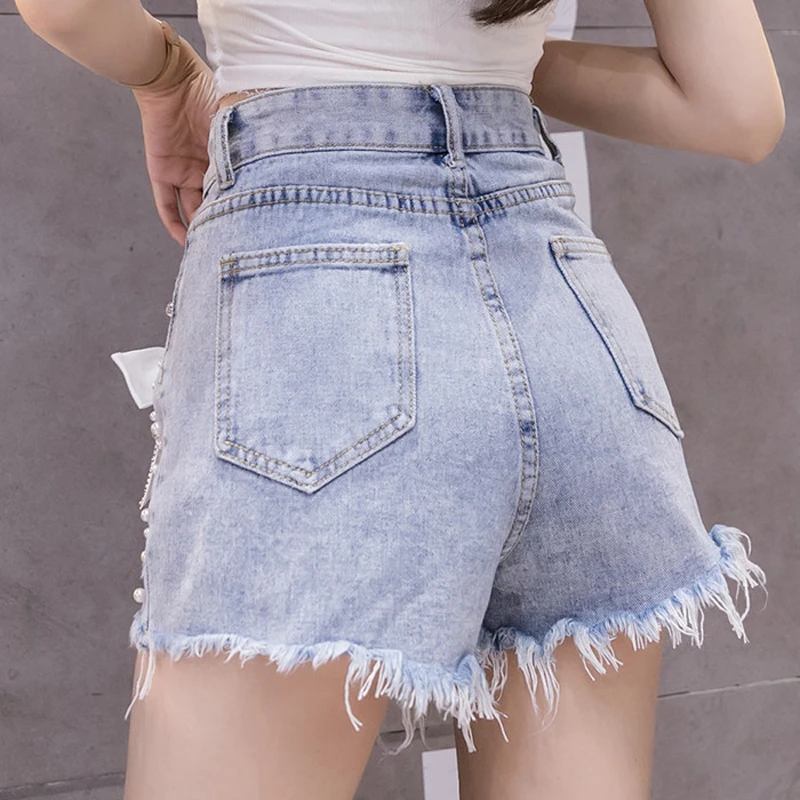 Шорты женские джинсовые с завышенной талией модные повседневные свободные штаны
