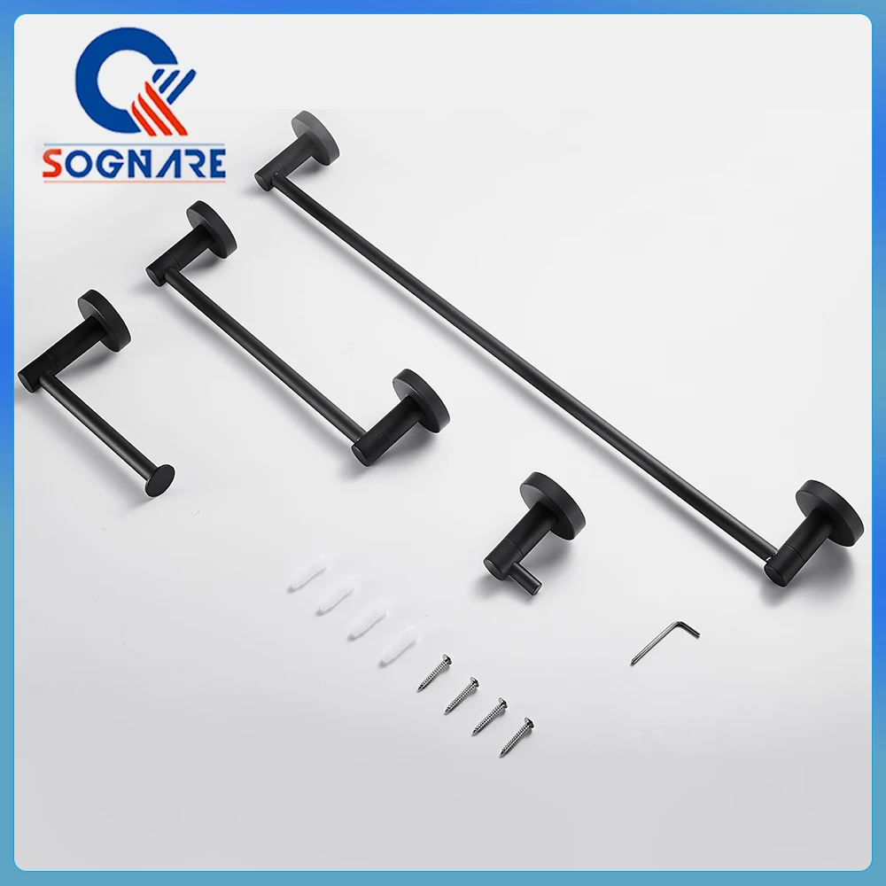 Black Wall Mounted Bathroom Accessories Stainless Steel Brushed Nickel Bath Hardware Sets Towel Bar Robe hook Paper Holder News images - 6