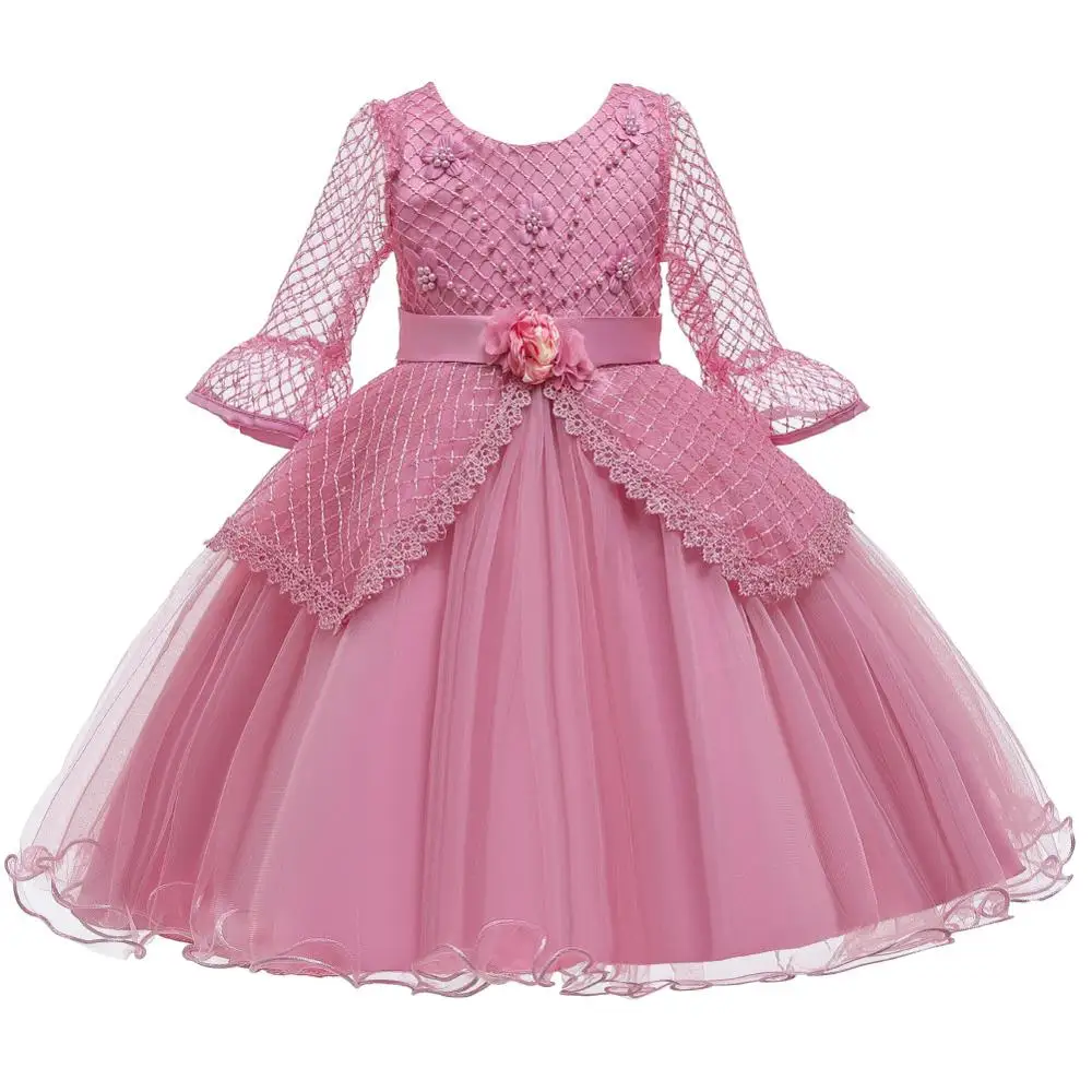 

Girls Dress Lace Princess Dress Kids Dresses For Girls Long Sleeve Beaded Wedding Party Ball Gown Children Clothing 3 8 10 Year