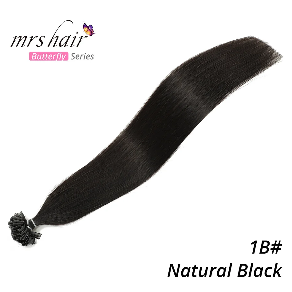 MRS HAIR 0,5 г/шт., 12 дюймов, накладные волосы, прямые, машинные, сделанные волосы Remy Nail, кератиновые, Предварительно Связанные человеческие волосы, 50 шт - Цвет: # 1B