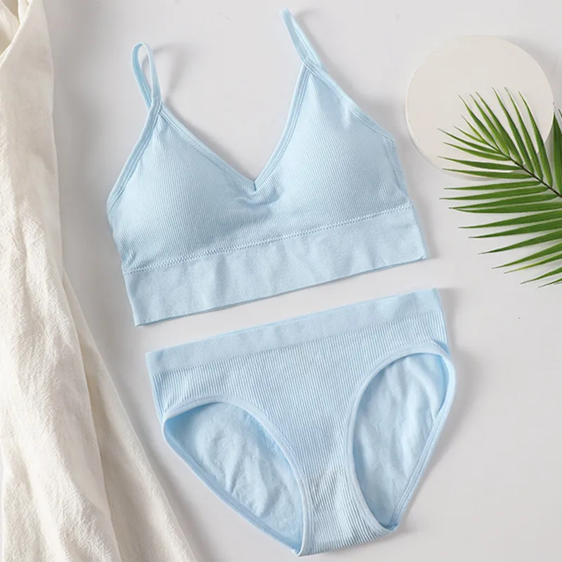 Women Bra and Panties Set Low Back Seamless Sexy Lingerie Backless Brassieres Female Crop Top Sport Underwear | Женская одежда