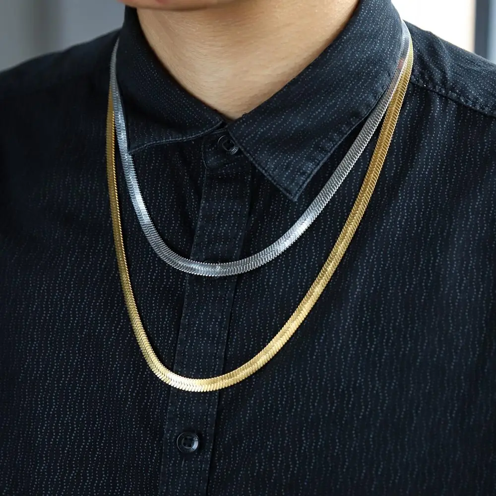 Из нержавеющей стали золотого серебряного цвета змея цепи Бутик 6 мм плоская