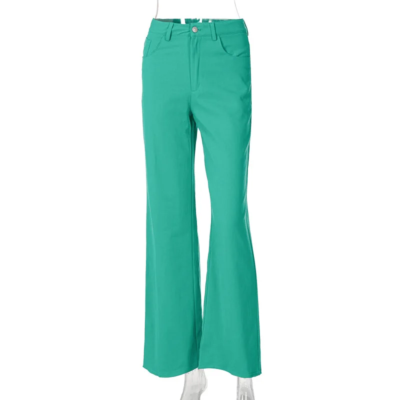 

ALLNeon 90s Vintage Streetwear High Waist Pink Flare Pants Y2K Aesthetics Green Demin Baggy Trousers Full Length Indie Outfits