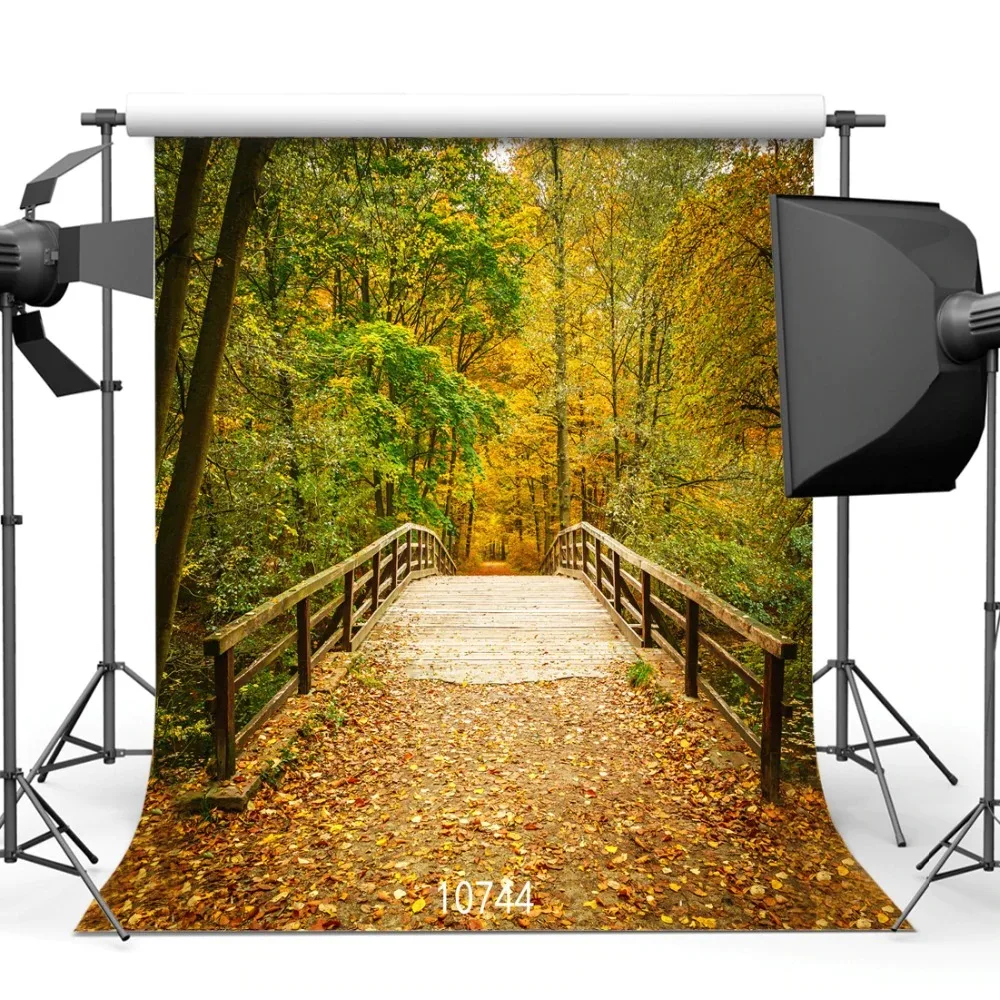 

EasyLIFEAutumn Forest Photography Backdrops Wooden Bridge Photo Background 3D Vinyl Cloth Computer Printed for SZ024