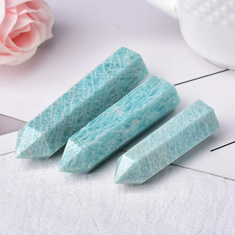 

Натуральный кристалл Amazon, шестигранный камень, Хрустальный кварцевый точечный лечебный камень, энергетический минерал рейки, сделай сам, п...