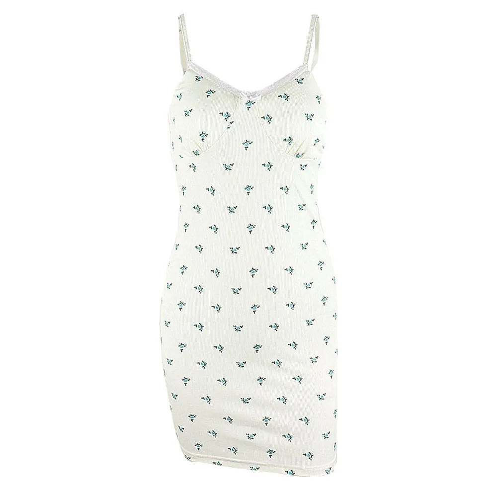 

Y2K Sweet Girl Dress Summer Printed Bow Lace Dress For Women Sexy Patchwork Sling Mini Dresses Female Robe Vestidos Clothes 2021