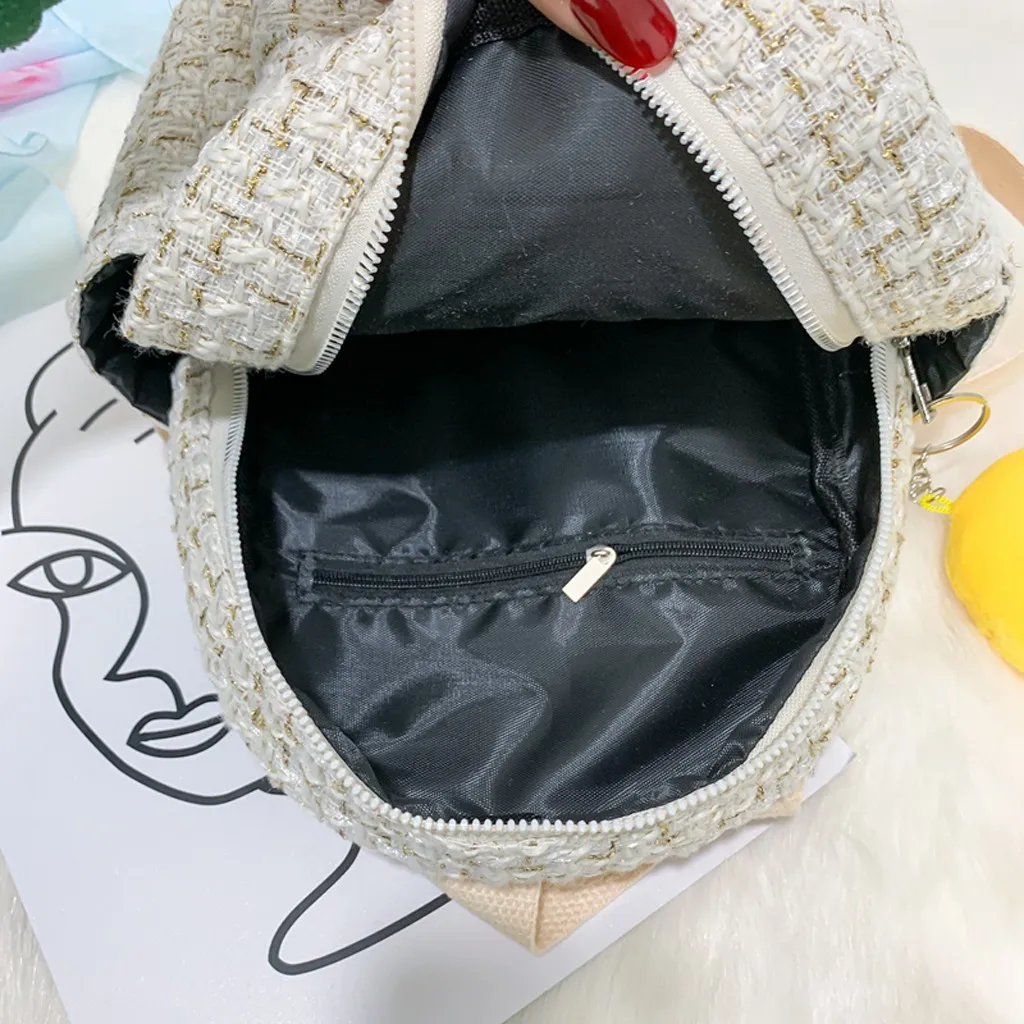 Модные рюкзаки уличные простые на молнии контрастные шерстяные мягкие женский