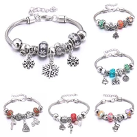 christmas charm bracelet bangles snowman with snowflakes beads brand bracelets for women new year gift christmas jewelry