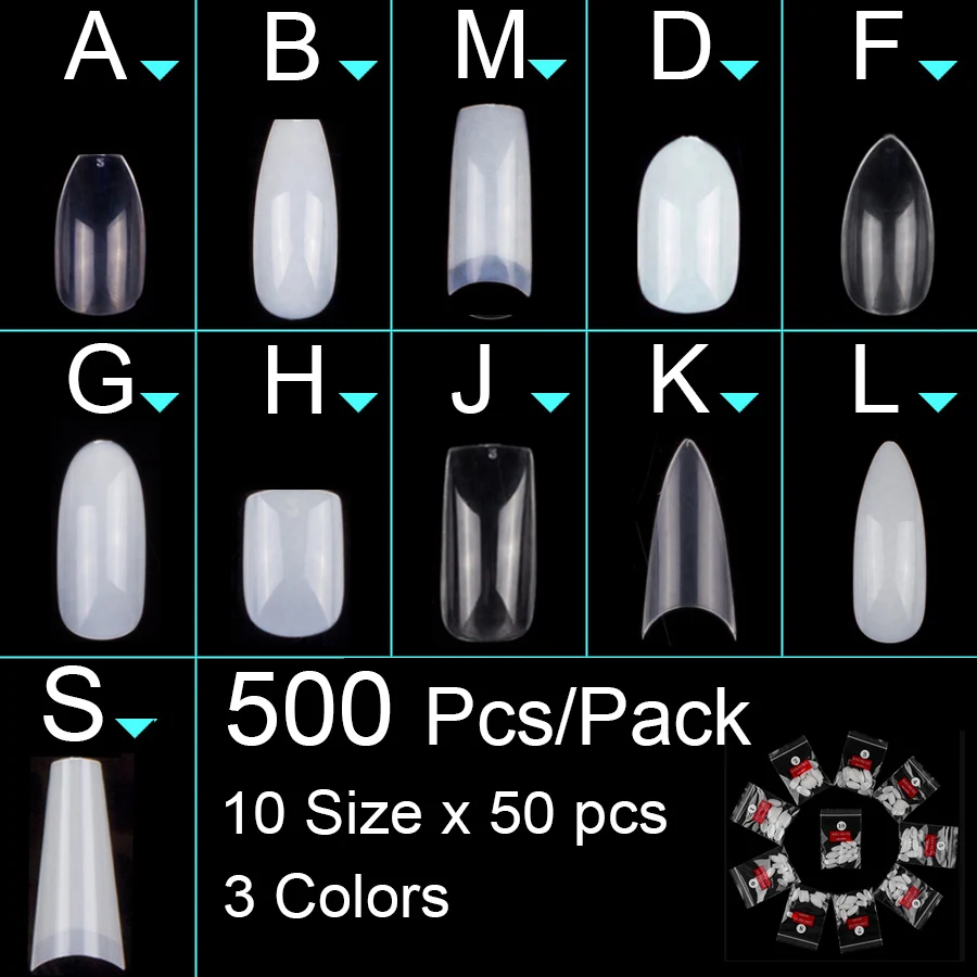 500 шт./пакет гроб балетки накладные ногти длинные стилет советы полное покрытие