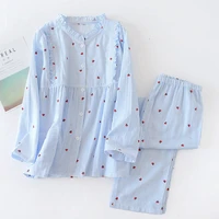 new 100 cotton gauze vertical stripes maternity wear long sleeve pajamas set round neck lactation clothing breastfeeding suit
