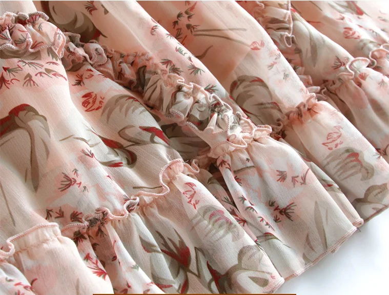 

Shelise printed V-neck chiffon long-sleeved dress multi-layer ruffled flared sleeve dress sweet style banquet dress 2020