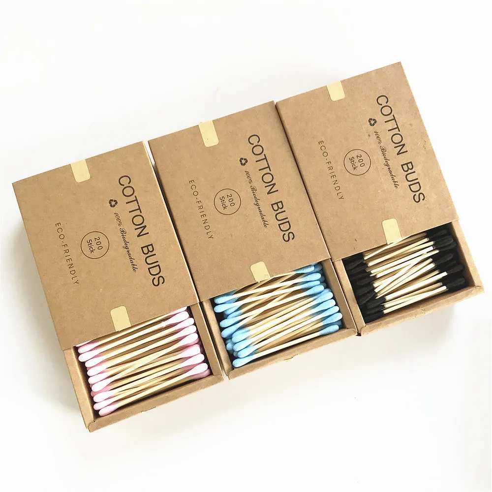1000 шт. цветные смешанные бамбуковые ватные палочки с двойной головкой для