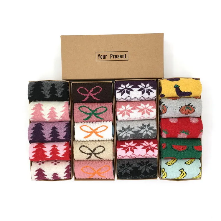 5 Pairs/box Wholesale Women's Boxed Pack Socks Warm Wholesale Female Thickened Sock In Winter