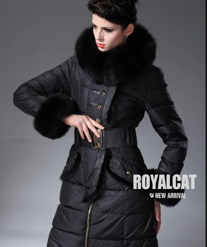 Женский пуховик на лисьем меху Royalcat длинная свободная парка с натуральным мехом