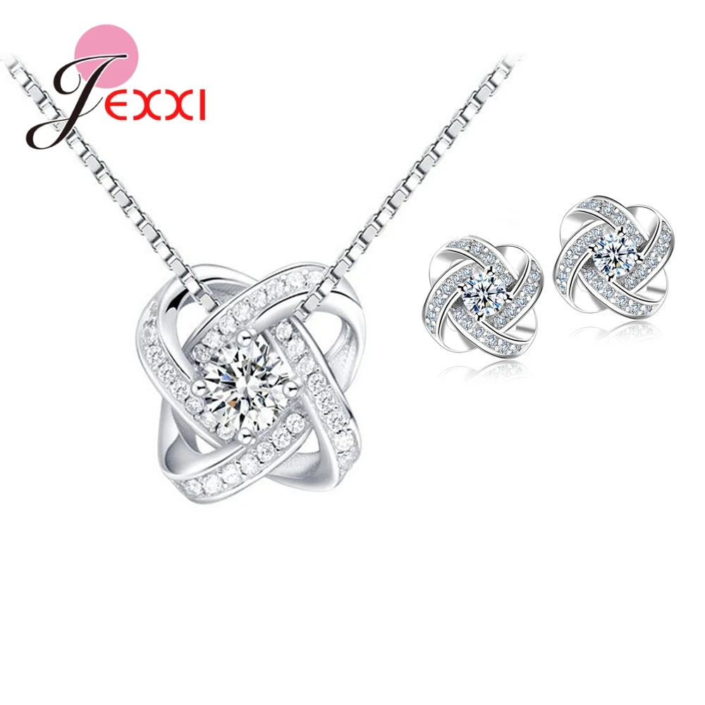 

Fashion Women Jewelry Set Cubic Zircon 925 Sterling Silver Endless Love Earrings Necklace for Engagement Wedding Accessories