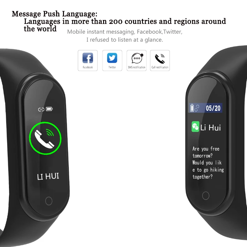Smart Fitness Bracelet M4 Tracker Waterproof Pedometer Blood Pressure Watch Support Multi-Languauge Wristband For Men Women Kids