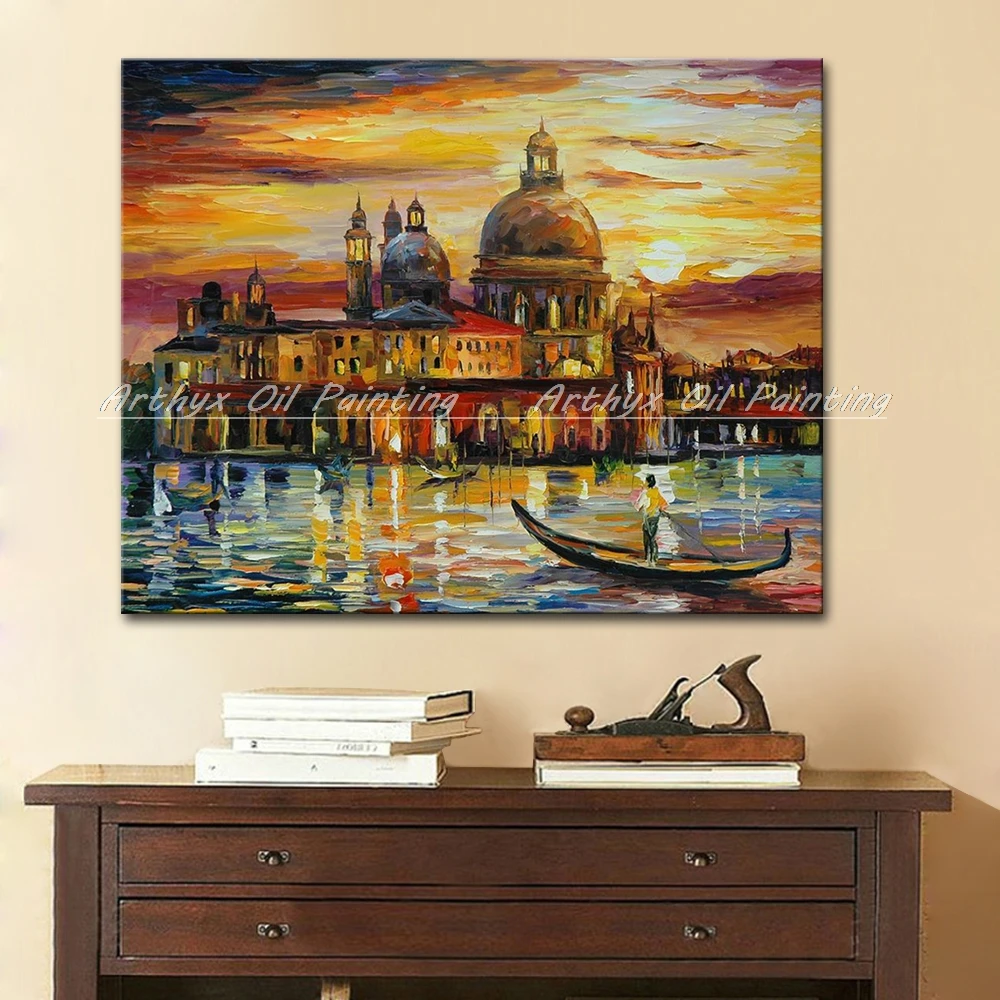 

Hand Painted Modern Venetian Castle Thick Texture Oil Paintings Abstract Canvas Wall Art Picture For Living Room Home Decoration