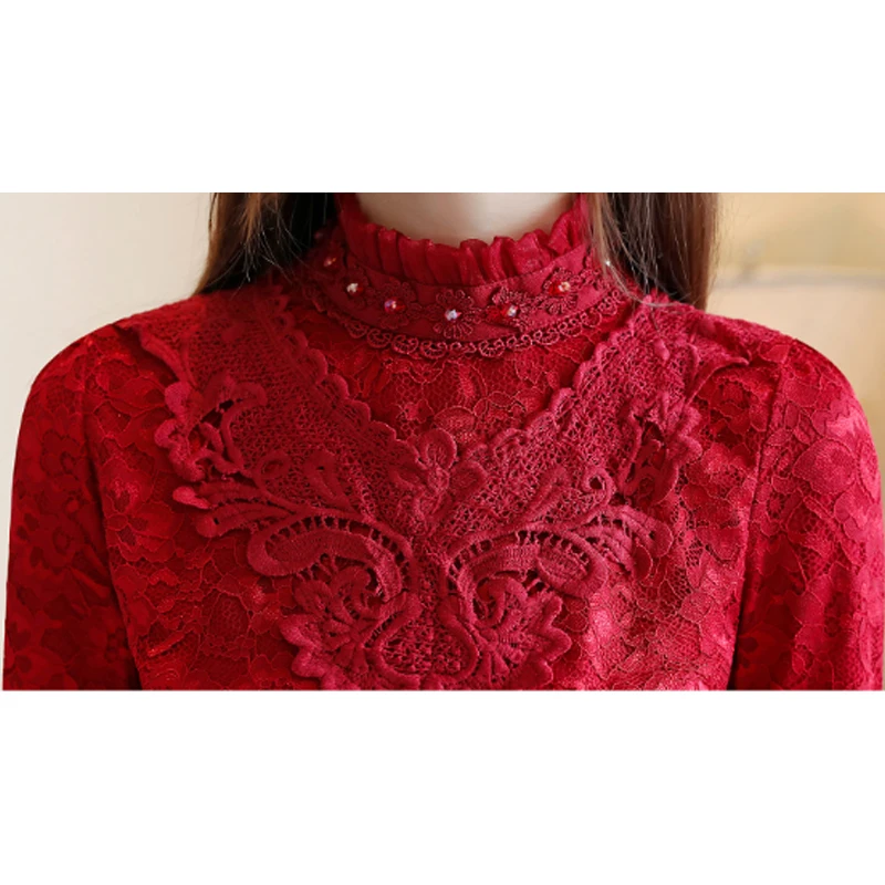 

Slim Lace Patchwork Tops New 2021 Fashion Highly Quality Lace Blouse Women Tops and Blouse Korean Fashion Clothing Women 6826 50