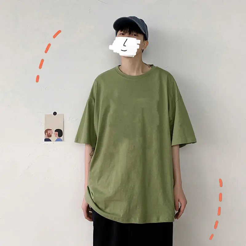 

Cotton Short-sleeved T-shirt Men's Fashion Casual O-neck T Shirt Men Streetwear Korean Loose Summer Tshirt Mens Tops S-5XL
