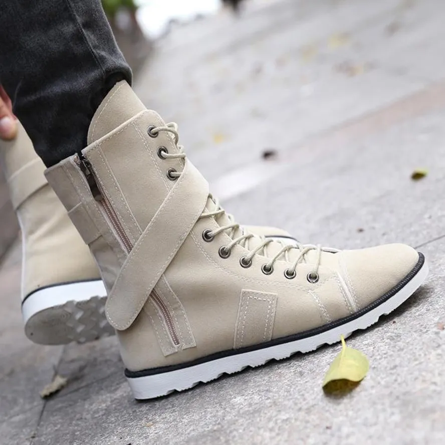 Ботинки мужские кожаные на платформе модные увеличивающие рост ботинки с