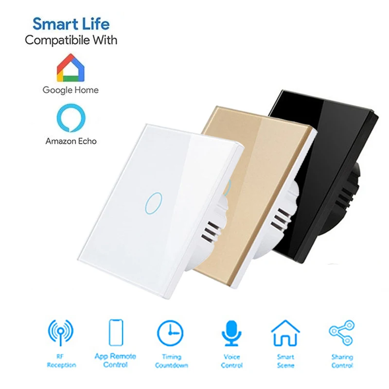 

Smart Touch Light WIFI Switch Single Live Wire 1 2 3 Gang 220V Support Alexa Google Home Voice Control EU Standard Switch