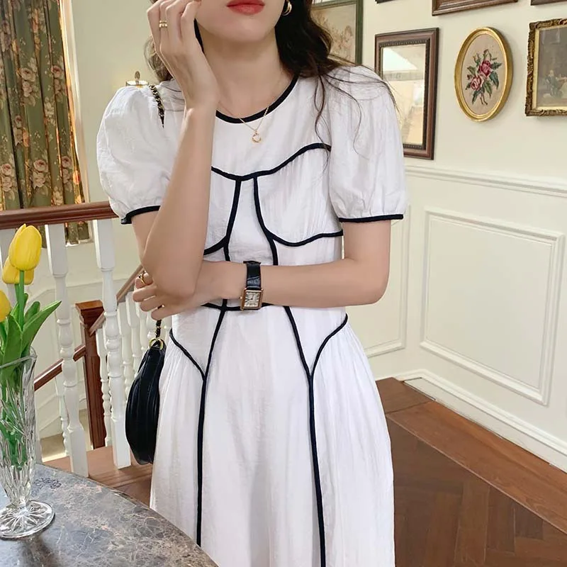 

Korean One-Piece Office Lady Vestido Vintage High Waist Summer Fashion Vintage Women Dress 2021 Loose Casual Long Dress Clothing