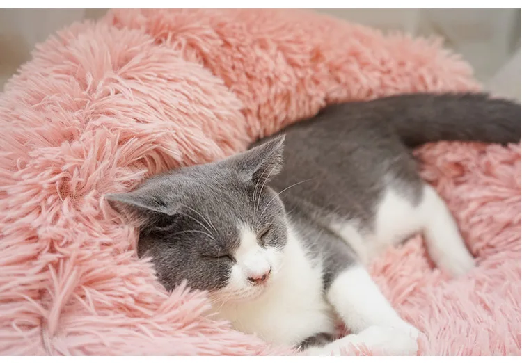 Супермягкая кровать для питомца круглая теплая зимняя собаки и кошки длинный