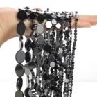 Плоские Овальные черные гематитовые бусины из натурального камня, бусины-разделители россыпью для изготовления ювелирных изделий, рукоделия, браслетов сделай сам, аксессуары 4-18 мм