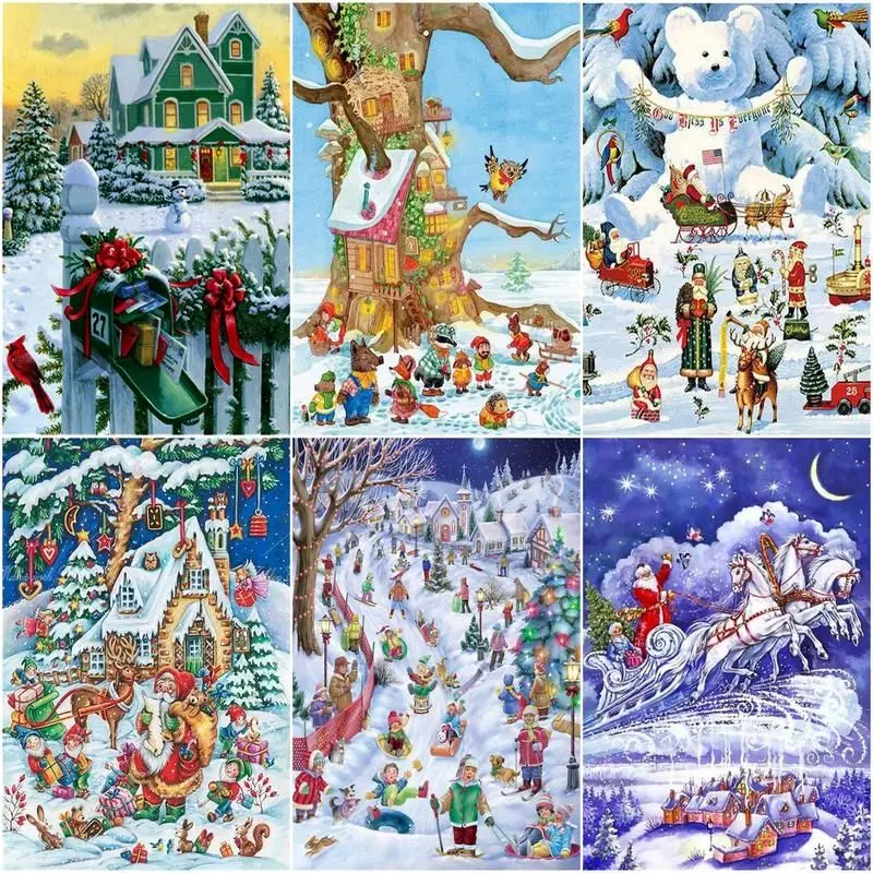 

CHENISTORY Santa Claus Painting By Numbers For Kids Kit Oil Paints By Numbers Christmas Landscape Home Decoration Crafts Art