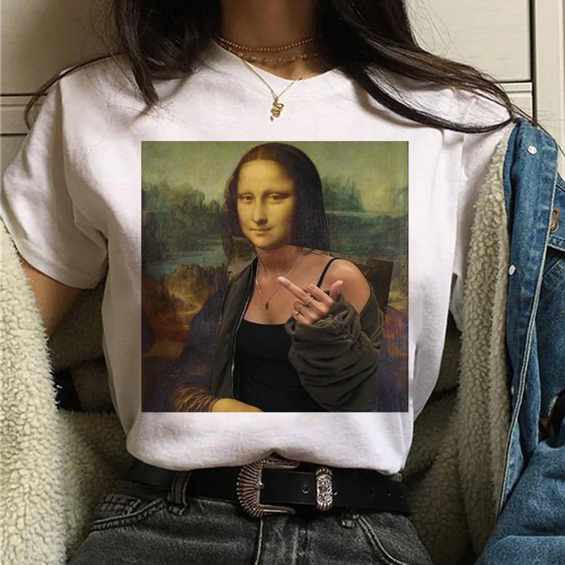 Mona lisa Футболка Harajuku Женская 90s забавная Винтажная Футболка Ullzang с графическим рисунком футболка корейский стиль футболки женские эстетические - Цвет: 491