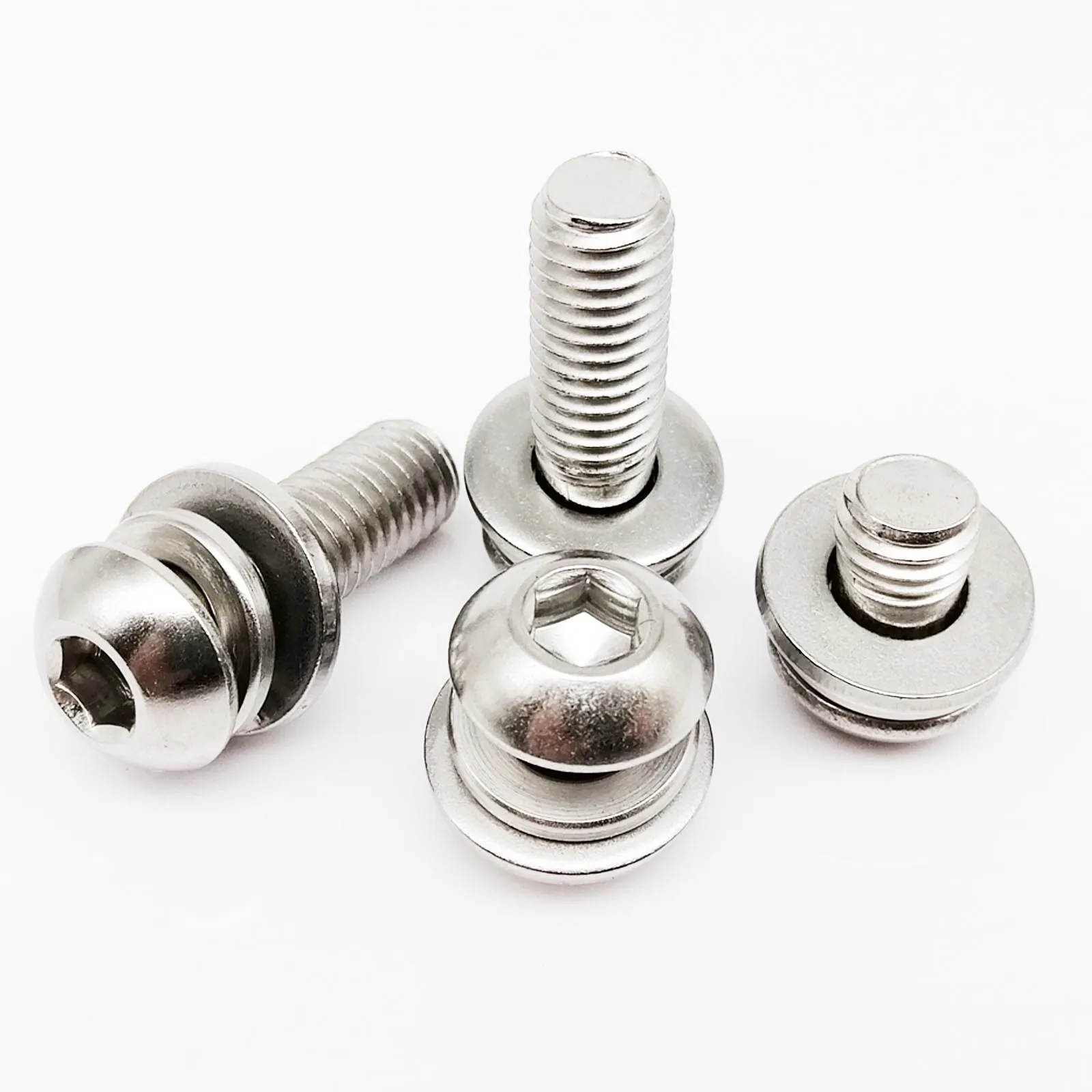 1/50pcs M3 M4 M5 M6 M8 304 Stainless Steel Hexagon Hex Socket Button Head SEM Screw Flat With Washer Spring Gasket Assemble Bolt - купить по