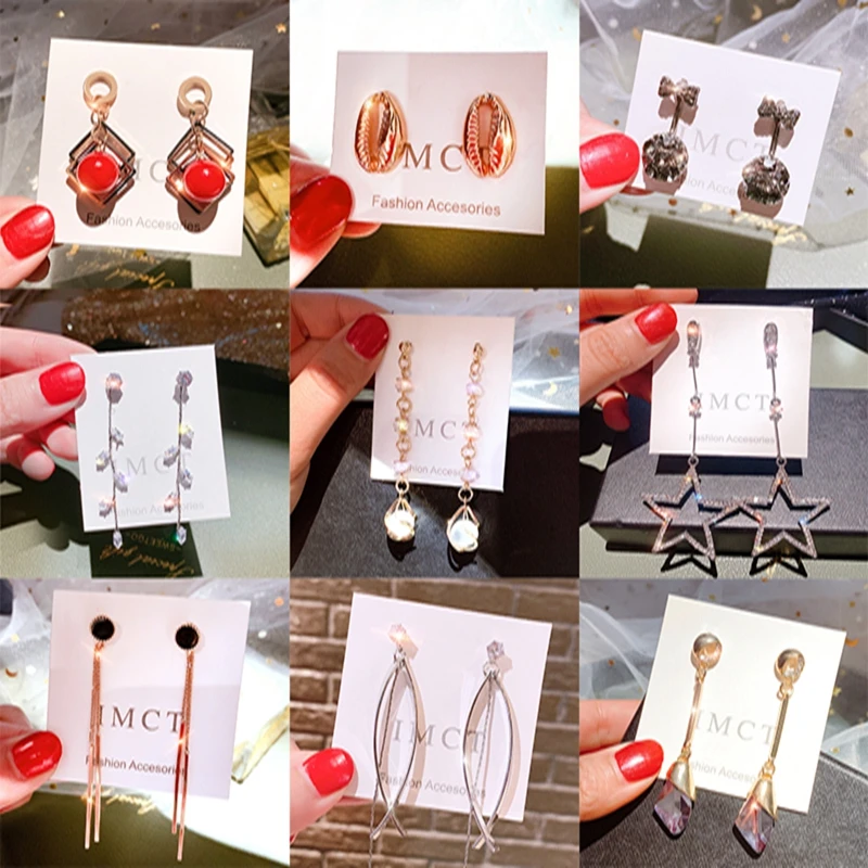 Корейские модные серьги 2019 женские модели блестящих кристаллов длинные в