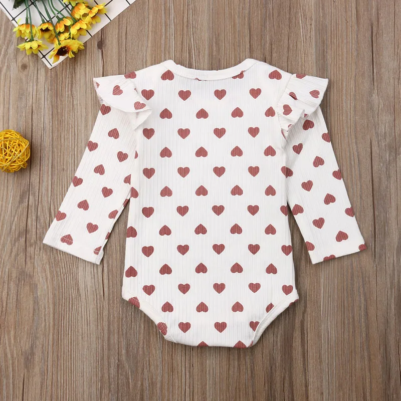 Casual 0-24M Toddler Newborn Infant Baby Girls Clothes Peach Heart Ruffle Jumpsuit Knitting Bodysuit Autumn Outfit | Мать и ребенок