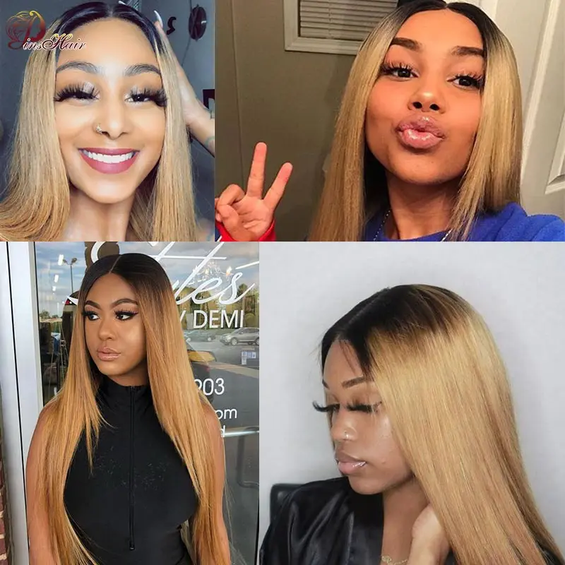 1b 27 блонд пряди с эффектом деграде (переход от темного к перуанские волосы прямые