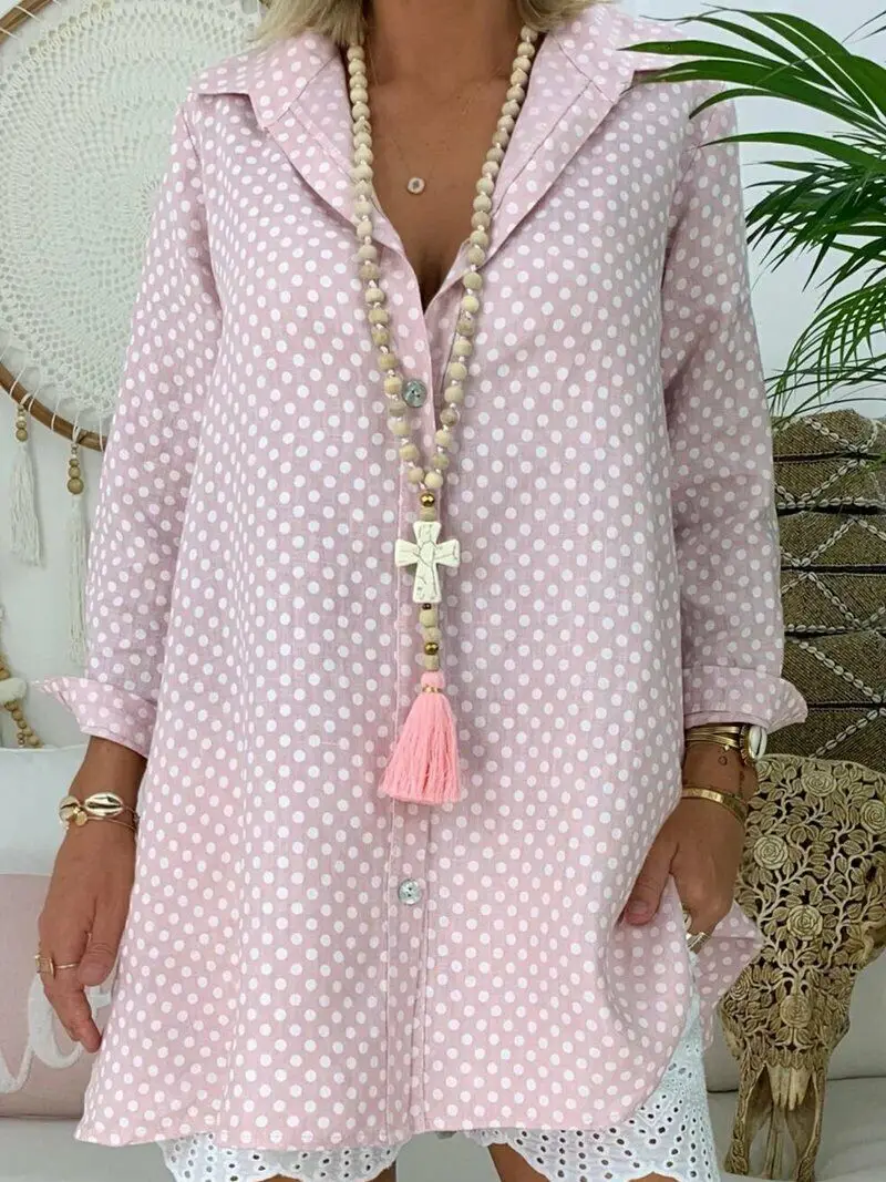 

Рубашка женская в горошек, блузка с длинным рукавом, мешковатая Повседневная Свободная блузка на пуговицах, большие размеры, яркие цвета, на...