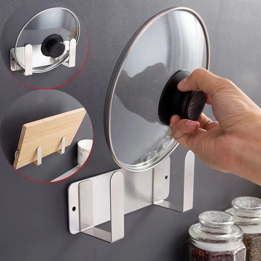 

Стойка для разделочной доски с крышкой кастрюли кухонная стойка для хранения Дырокол Бесплатная 304 стойка для хранения из нержавеющей стал...